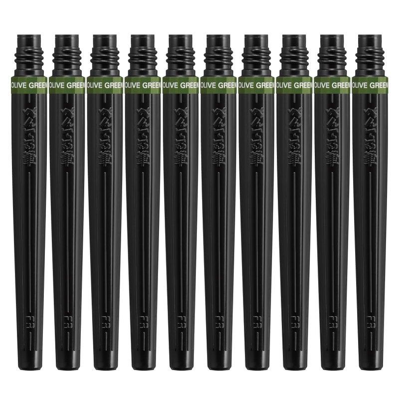 Pentel Art Blush XFR-115 Brush Pen Cartridge, Set of 10, Olive Green - Image 1